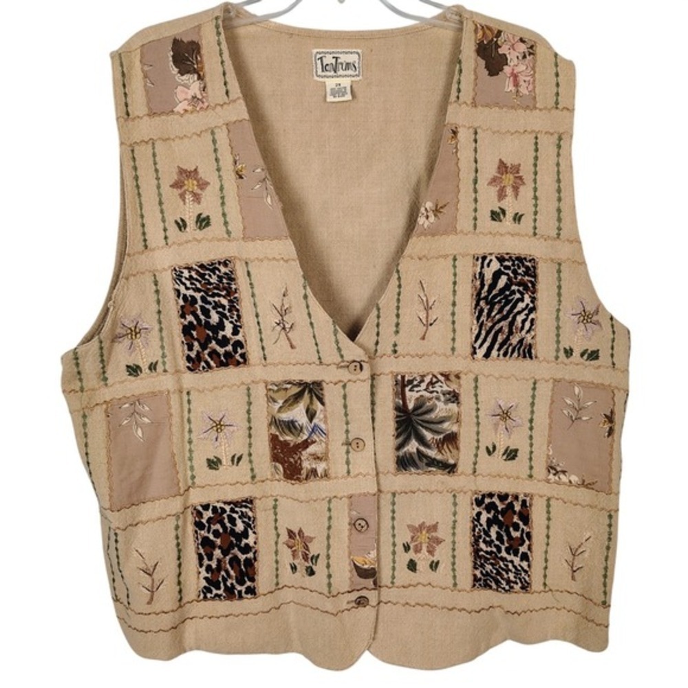 TanTrums Women 2X Patchwork Vest Cotton Animal Print Floral Boho grandmacore